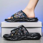 Men'S Stylish Slip-On Sandals - Comfortable Beach Shoes with Vibrant Geometric Pattern - Image 4