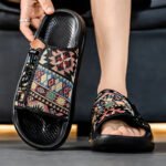 Men's Breathable Slip-On Open-Toe Sandals with Striped Pattern - Comfortable - Image 4