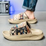 Men's Breathable Slip-On Open-Toe Sandals with Striped Pattern - Comfortable - Image 3