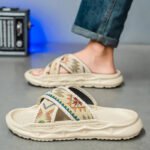 Men'S Summer Casual Sandals - Slip-On Embroidered Sandals Tpr Sole Sandals